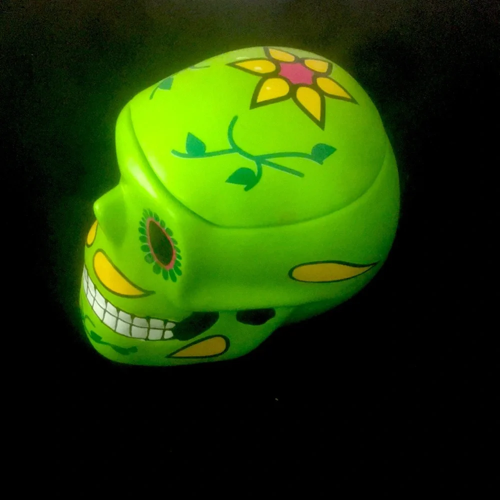 Mexican Hand Painted Green Day of the Dead 3D SUGAR Skull /Trinket Box - Picture 4 of 10
